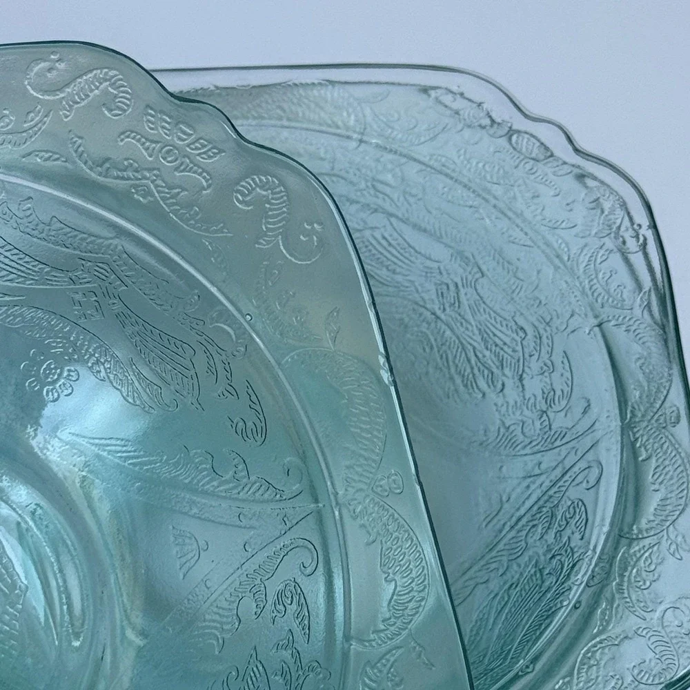 Vintage Depression Glass Recollection Madrid Teal Cereal Salad Bowl Set of‎ 4